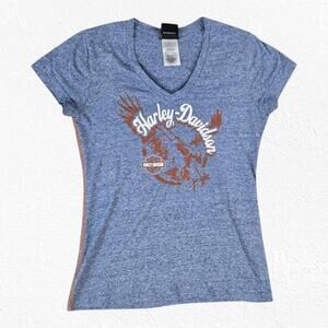 Harley Davidson Blue Eagle V Neck USA Made El Paso Texas T-Shirt Size Medium